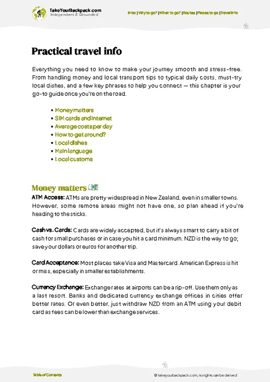 example page 7 from our offline Travel Guide for New Zealand